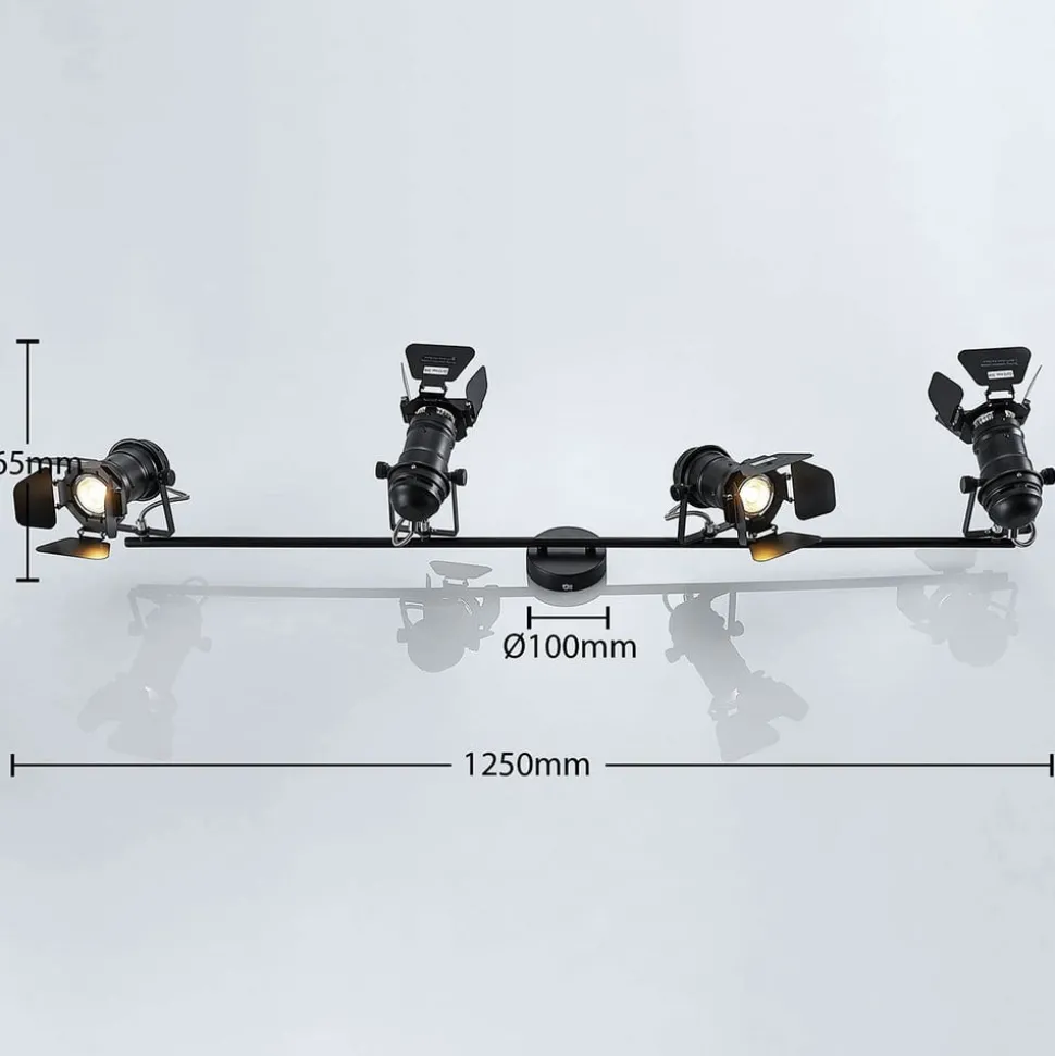 Lindby Tilen plafondspot, 4-lamps, zwart, metaal, 125cm