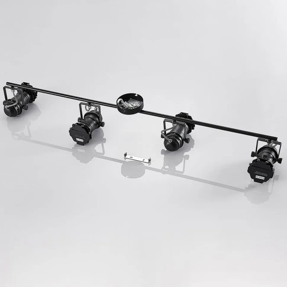 Lindby Tilen plafondspot, 4-lamps, zwart, metaal, 125cm