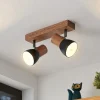 Lindby Tonja plafond-spot met hout, 2-lamps