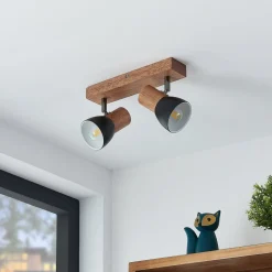 Lindby Tonja plafond-spot met hout, 2-lamps