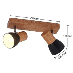 Lindby Tonja plafond-spot met hout, 2-lamps