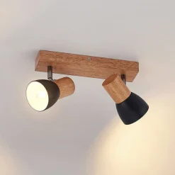 Lindby Tonja plafond-spot met hout, 2-lamps