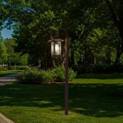 Lindby tuinpadverlichting Zayn, roestkleurig, glas, hoogte 109 cm, IP65