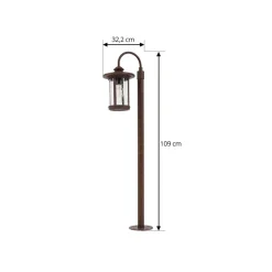 Lindby tuinpadverlichting Zayn, roestkleurig, glas, hoogte 109 cm, IP65