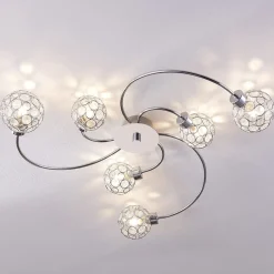 Lindby Tyron plafondlamp, Ø 65 cm, chroom, glas, metaal