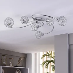 Lindby Tyron plafondlamp, Ø 65 cm, chroom, glas, metaal