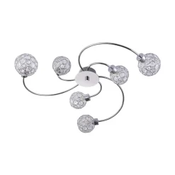 Lindby Tyron plafondlamp, Ø 65 cm, chroom, glas, metaal