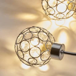 Lindby Tyron plafondlamp, Ø 65 cm, chroom, glas, metaal