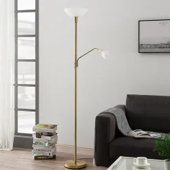 Lindby uplighter Jost, 180 cm, messing, leeslamp, E27