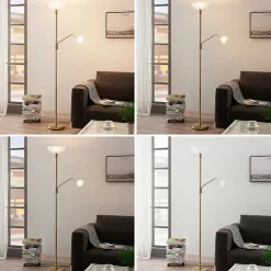 Lindby uplighter Jost, 180 cm, messing, leeslamp, E27