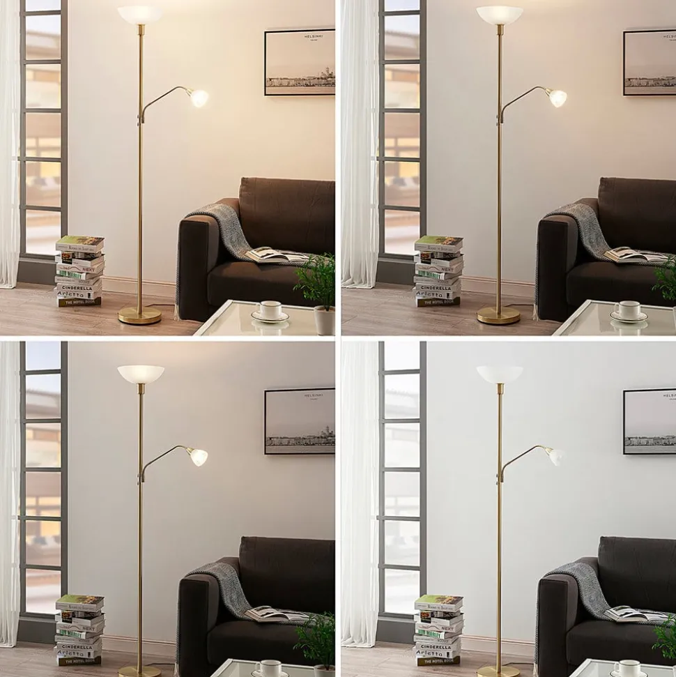 Lindby uplighter Jost, 180 cm, messing, leeslamp, E27