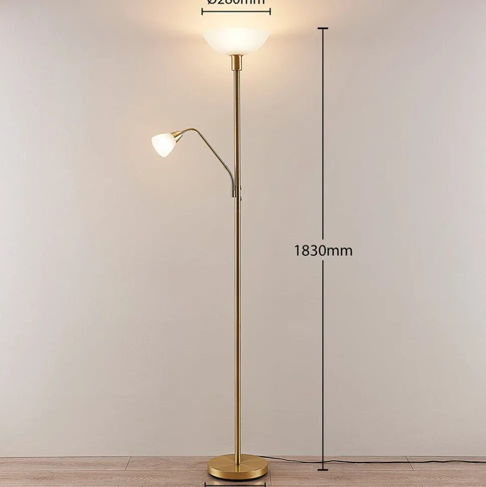 Lindby uplighter Jost, 180 cm, messing, leeslamp, E27