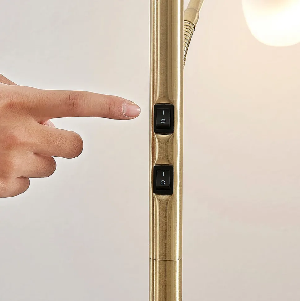 Lindby uplighter Jost, 180 cm, messing, leeslamp, E27