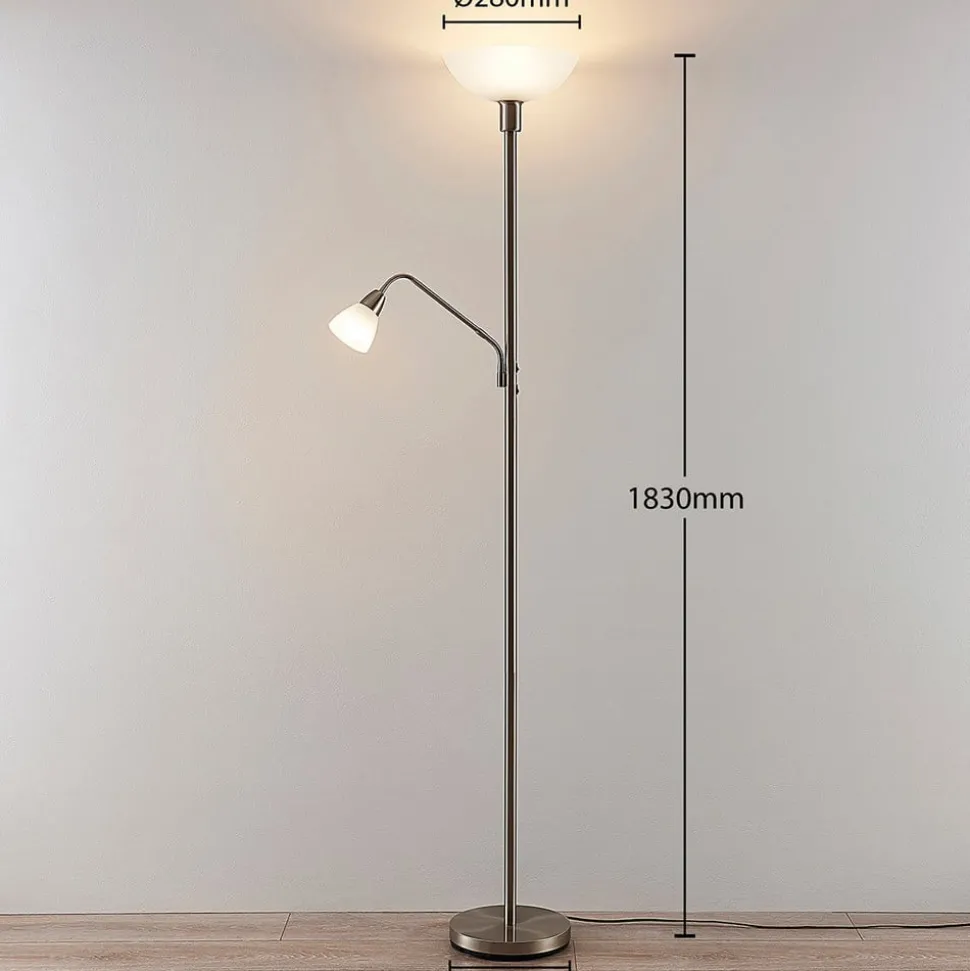 Lindby uplighter Jost, 180 cm, nikkelkleurig, leeslampje