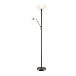 Lindby uplighter Jost, 180 cm, nikkelkleurig, leeslampje