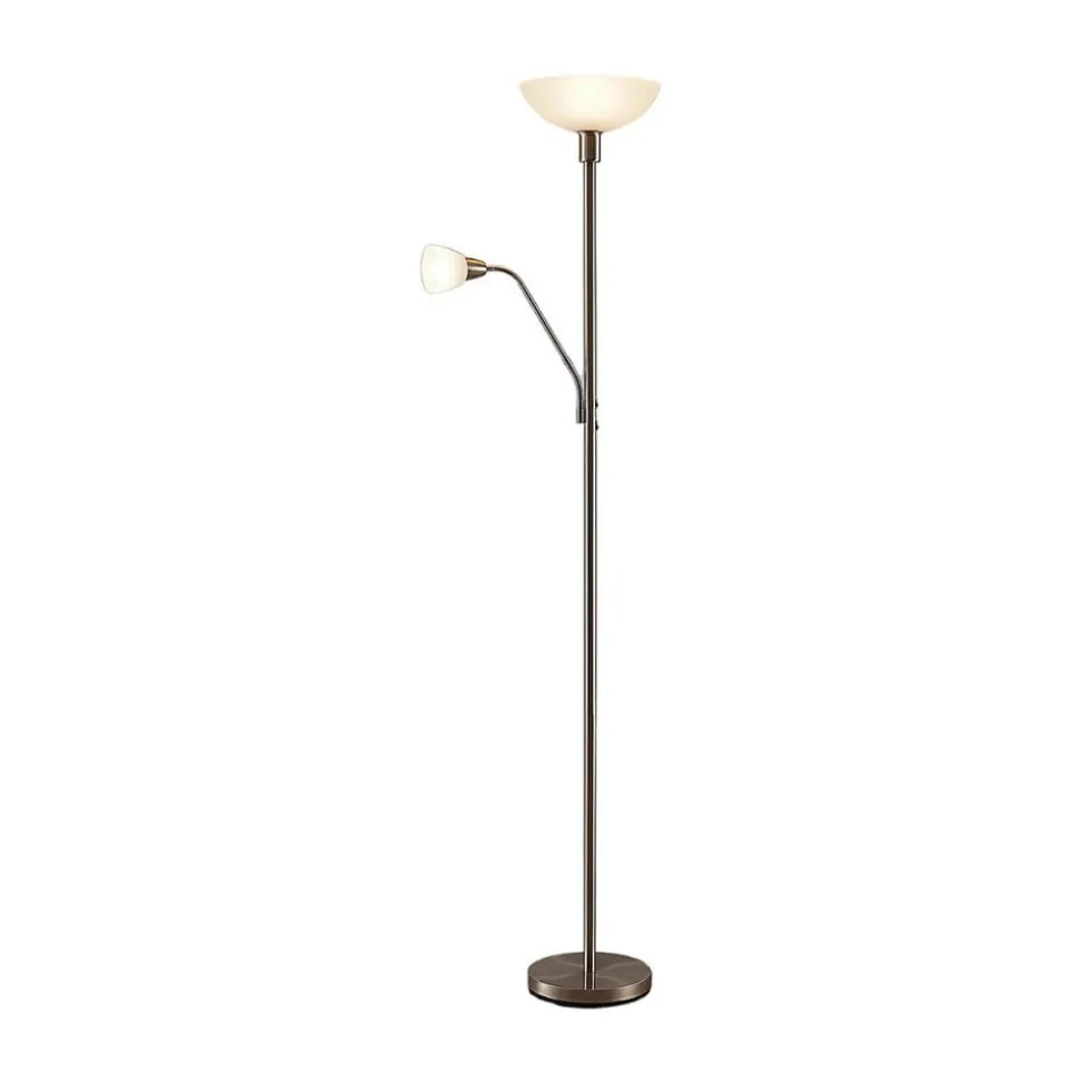 Lindby uplighter Jost, 180 cm, nikkelkleurig, leeslampje