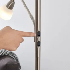 Lindby uplighter Jost, 180 cm, nikkelkleurig, leeslampje