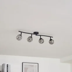 Lindby Valentina plafondlamp, grijs/zwart, 4-lamps, glas