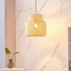 Lindby Venora hanglamp, Ø 40 cm, één niveau, bamboe, E27