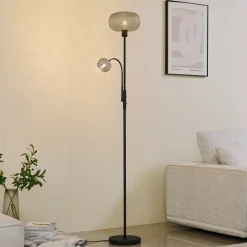 Lindby vloerlamp Aliette, zwart/grijs, glas, leeslampje