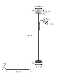 Lindby vloerlamp Aliette, zwart/grijs, glas, leeslampje