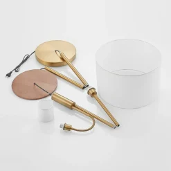 Lindby vloerlamp Aovan, bronskleurig, plank, USB-aansluiting