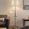Lindby vloerlamp Aovan, nikkelkleurig, opbergvak, USB-aansluiting