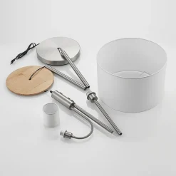 Lindby vloerlamp Aovan, nikkelkleurig, opbergvak, USB-aansluiting