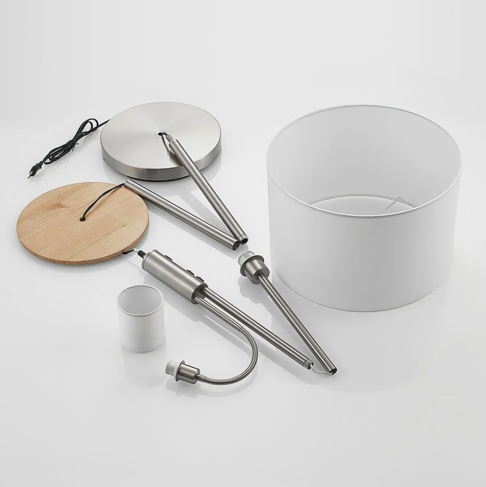 Lindby vloerlamp Aovan, nikkelkleurig, opbergvak, USB-aansluiting