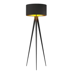 Lindby vloerlamp Benik, driepoot, textiel, zwart/goud, 153cm