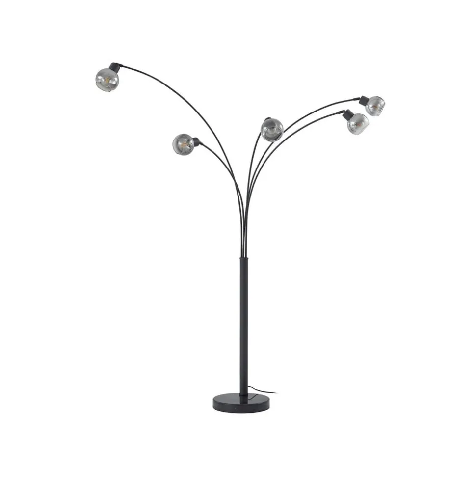 Lindby vloerlamp Braccio, grijs/zwart, glas, 5-lamps, 204,5cm