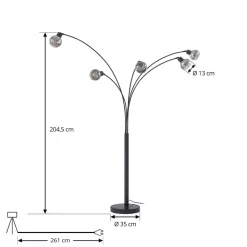 Lindby vloerlamp Braccio, grijs/zwart, glas, 5-lamps, 204,5cm