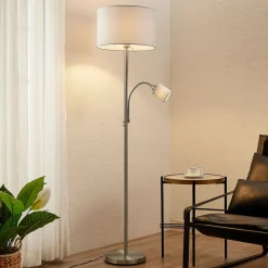 Lindby vloerlamp Colima, grijs, stof, leeslamp, 170cm