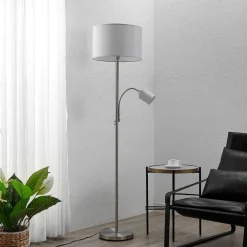 Lindby vloerlamp Colima, grijs, stof, leeslamp, 170cm