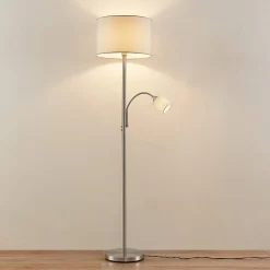 Lindby vloerlamp Colima, grijs, stof, leeslamp, 170cm