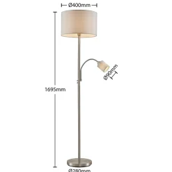 Lindby vloerlamp Colima, grijs, stof, leeslamp, 170cm