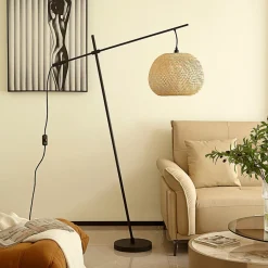 Lindby vloerlamp Dabila, bamboe, 165 cm hoog, E27