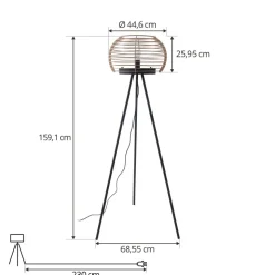 Lindby vloerlamp Ediz, zwart, hout, 159 cm hoog, E27