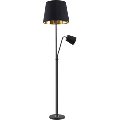 Lindby vloerlamp Efalia, zwart/goud, textiel, leeslampje