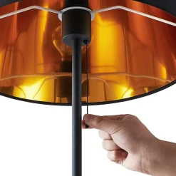 Lindby vloerlamp Efalia, zwart/goud, textiel, leeslampje