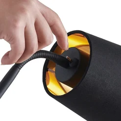 Lindby vloerlamp Efalia, zwart/goud, textiel, leeslampje