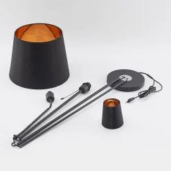 Lindby vloerlamp Efalia, zwart/goud, textiel, leeslampje