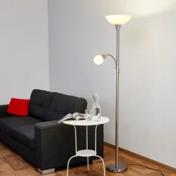 Lindby vloerlamp Elaina, 180 cm, nikkelkleurig, leeslampje