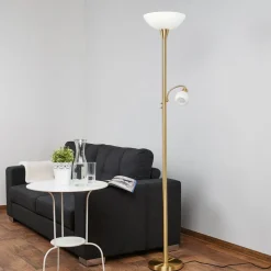 Lindby vloerlamp Elaina, leeslampje, messingkleurig, 183cm E27