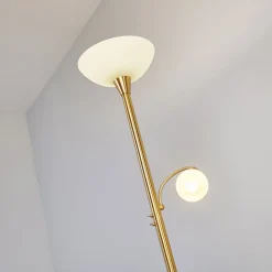 Lindby vloerlamp Elaina, leeslampje, messingkleurig, 183cm E27