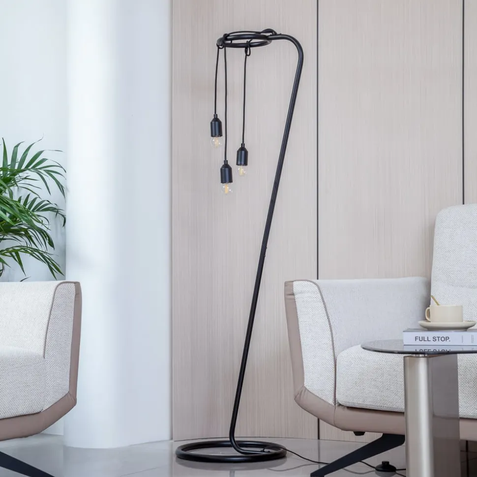 Lindby vloerlamp Elira, zwart, metaal, 150 cm hoog, E27