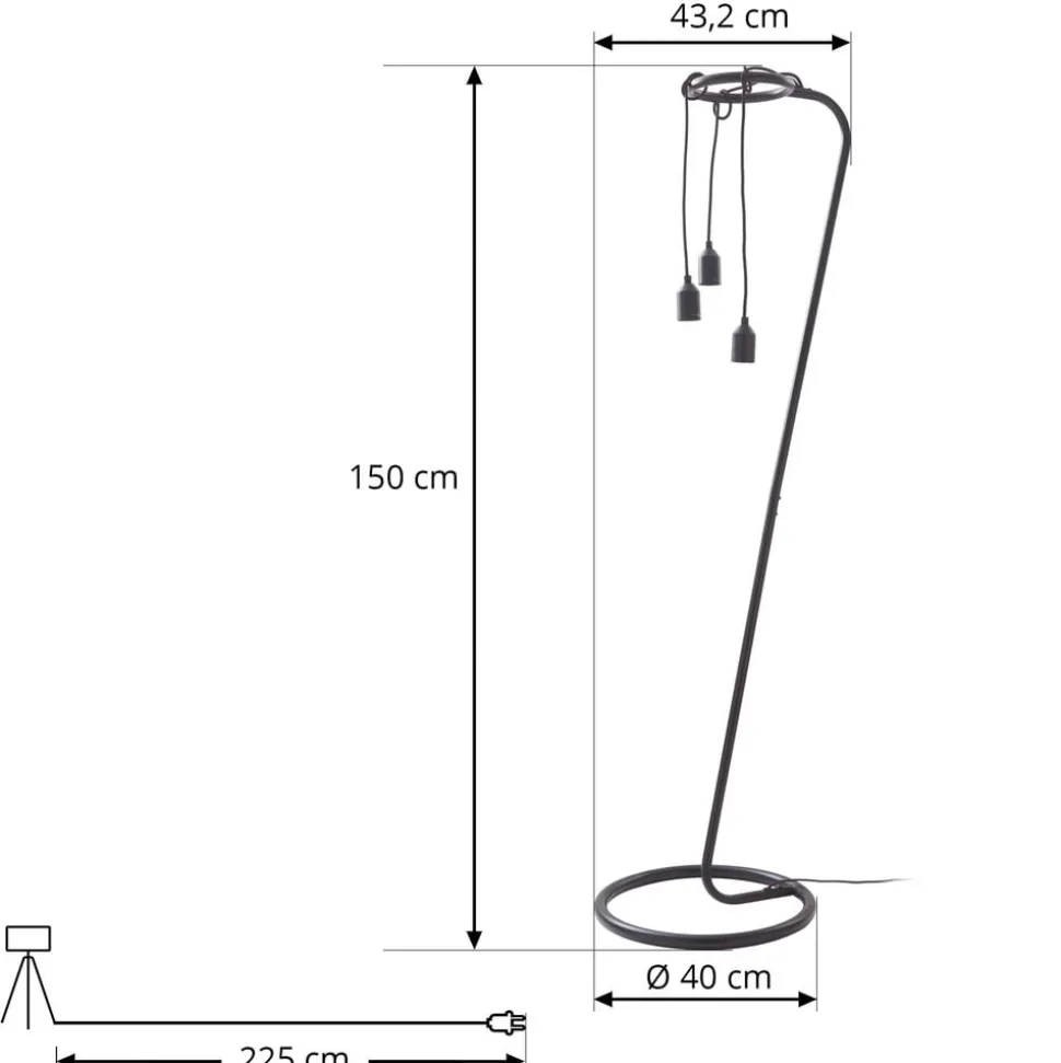 Lindby vloerlamp Elira, zwart, metaal, 150 cm hoog, E27