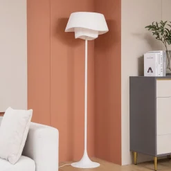 Lindby vloerlamp Eryndor, wit, textiel, Ø 47 cm, E27