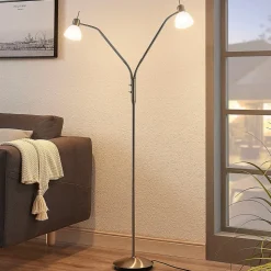 Lindby vloerlamp Gwendolin, 160 cm, nikkelkleurig, 2-lamps.