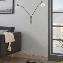 Lindby vloerlamp Gwendolin, 160 cm, nikkelkleurig, 2-lamps.